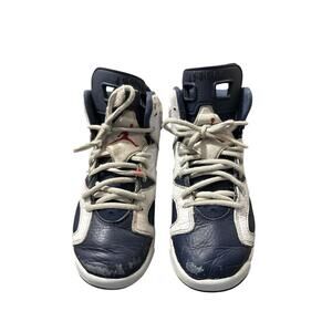Air Jordan 6 Retro Olympic White Navy Blue High Top Sneakers